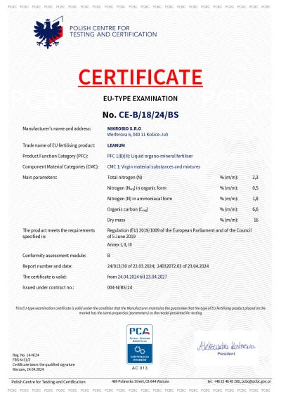 EU registration certificate